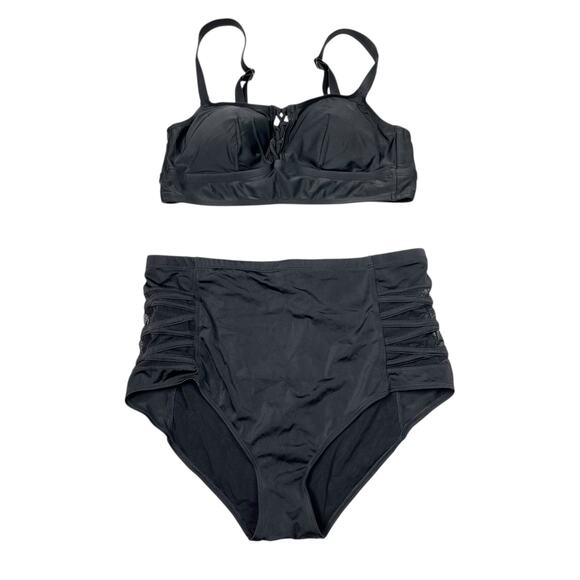 Torrid Strappy Lace Up Lattice High Rise Bikini Swimsuit Black Top 0, Bottom 2X - Picture 2 of 13